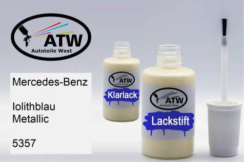 Mercedes-Benz, Iolithblau Metallic, 5357: 20ml Lackstift + 20ml Klarlack - Set, von ATW Autoteile West.